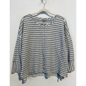 Habitat Top Womens Large Ivory Black Striped Double Faced Cotton Blend Boxy